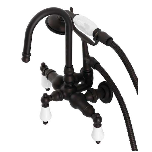 Kingston Brass CA11T5 3-3/8" Tub Wall Mount Clawfoot Tub Faucet with Hand Shower, Oil Rubbed Bronze CA11T5 - main